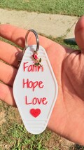Faith Hope Love Motel Keychain – engraved letters Christian Gift for her | Encouragement Keychain | vintage keychain | retro keychain