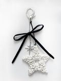 North Star, Ribbon & Crochet White Star Bag Charm | Handmade Celestial Purse Accessory | Keychain Gift
