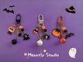 Personalized Halloween Bag Charm – Custom Name Keychain with Ghost, Pumpkin Cat & Vampire | Orange Black Spooky Accessory