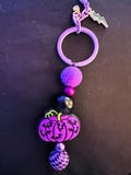 Purple Pumpkin Bag Charm – Gothic Halloween Keychain with Bats & Beads, Spooky Cute Accessory