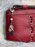 Patriotic Sandal Add-On Clip Charm: Stainless Steel Clasp, Cathedral Czech Beads - For Junk Journal, Planner; Purse Accessory; Stitch Marker