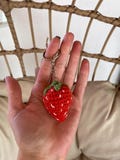 Handmade Amigurumi Strawberry Keychain – Cute Crochet Fruit Charm, Crochet Keychain, Cute Soft Gift and Toy, Amigurumi Doll