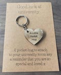 Good Luck At University, Starting University Gift, You passed, Good Luck Card, Miss You Gift, Pocket Hug, University Keyring, Heart Keyring