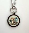 Cute Little Girl Gnome with Lamb Image on this Dark Brown Wood Pendant on a Metal Purse Clip for Decoration or Keychain