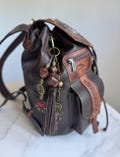 Steampunk backpack keychain charm Tassel keychain charm Leather bag charm Leather purse charm Cute beaded bag charm Cute leather keychain