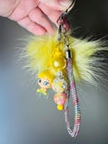 Tinker Bell yellow fluffy keychain/bag charm with Pom Pom