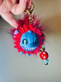 Stitch as Lion King red fluffy keychain/bag charm with Pom Pom