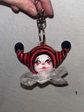 Red and Black Sad Jester Clown Baby Charm Keychain for bag accessory