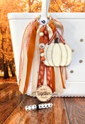 White Pumpkin Bag Tassel,  Fall Vibes, Fall Bag Charm, Autumn Bag Charm, Leaves Bag Charm