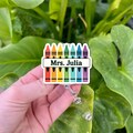 Personalized Crayon Teacher Badge Reel | Custom Rainbow Retractable ID Holder | Cute Classroom Name Tag Clip | Back to School Gift