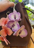 Leather Pink Orchids Bag Charm, Handmade Yellow Orchids Flower Bag Charm, Floral Bag Pendant Bag Charm, Leather Charm Gift