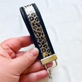 Silver Glitter Leopard Vegan Leather Wristlet Keychain Key chain, Bridesmaid Gift Idea Gifts Under 20 For Her, Wristlet key fob, lanyard fob