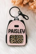 Custom Backpack Keychain | Personalized Name Tag with Leopard Print | Cute Bag Charm for Kids & Adults