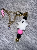 Ghost Bag Charm – Cute Halloween Keychain with Pink Lightning Bolt