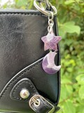 Amethyst Star & Moon Crystal Keychain | Healing Stone Bag Charm | Spiritual Protection Key Ring Gift