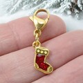 Gold Christmas Stocking Clip-On Charm, Holiday Bracelet Charm, Festive Jewelry Accessory, Christmas Gift, 24k Gold Plated