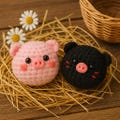 Handmade Plush Crochet Pig Keychain – Cute Velvet Yarn Amigurumi Piggy Soft Toy Key Ring for Backpack, Purse, Car Keys & Gift Lovers