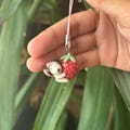 strawberry puppy phone charm / keychain | handmade kawaii art