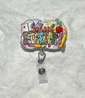 School Secretary cute kawaii pencil bow happy teaching supplies teacher glitter badge reel gift