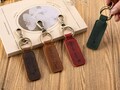 Personalized Leather Keychain Loop,Minimalist Double Ring Key,Perfect Gift for Men,Anniversary Gift, Christmas Gift,Key Fob Gift