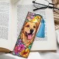 Golden Retriever Bookmark Floral Dog Art Reading Gift for Pet Lovers Cute Animal Book Accessory with Tassel for Dog Owner