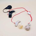 Red bilateral Retention cord hearing aid cochlear implant lanyard with clip - cat