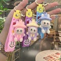 LABUBU Cartoon Doll Flocking Keychain | Handmade Silicone Pendant for Schoolbag & Car | Creative Backpack Accessory | Exquisite Small Gift