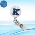 Custom Monogram Badge Reel – Acrylic Embroidered Letter ID Holder, Personalized Retractable Name Clip for Nurses & Teachers