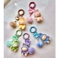 Cute Mini Labubu Cloth Keychain Cartoon Alloy Mobile Phone Pendant Flocking No Baby Grain Waler Bag Hanging Keychain
