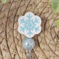 White And Aqua Glitter Vinyl Snowflake Retractable Badge Holder, Snowflake Badge Holder, Snowflake Badge Reel, Winter Badge Holder, Snow
