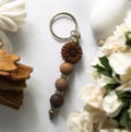 Flower beaded Keyring, silicone beads and daisy focal bead, keyring, keychain, bag charm, beaded keyring, birthday, christmas gift