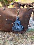 Denim or Canvas Heart Keychain Purse Charm, Upcycled Denim Jeans Dandelions