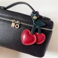 Leather Cherry Pendant Keyring | Leather Heart Bag Charm | Versatile Vintage Keychain Accessory for Women & Girls