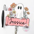 Personalized Halloween Badge Reel Ghost and Floral Design Custom Name Work ID Clip Cute Spooky Gift for Teachers Nurses Students Office Girl