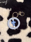 Baby Blue Cross Circle Bar Keychain