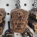 Solid walnut Plants Not People Keychain