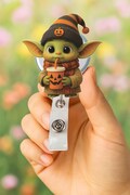 Halloween Goblin Badge Reel: Acrylic ID Holder, Retractable Clip