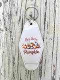 Hey There, Pumpkin vintage-style motel key 3.5” keychain fall autumn foliage colorful