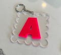 Personalized Acrylic Initial Bag Charm – Large 3" Scalloped Keychain – Custom Monogram Key Ring for Totes, Backpacks & Luggage