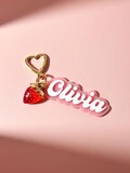 Strawberry Keychain Custom Name Y2k Fruit Purse Charm Coquette Backpack Charm Sweet 16 Birthday Gift for Daughter Kawaii Pajama Party Favor