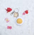 Fried Egg Crochet Keychain with Cat Toast Charm