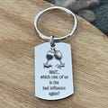 Funny Friend Keychain, Personalized Custom Message on Back, Wine Drinking Buddies, Bad Influence, Gift for Best Friend, Wine Club Gifts