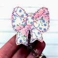 Pink Floral Bow Badge Reel, Flower Bow Badge, Girly Bow Badge, Surgical Nurse Badge, Pink Flower Print Badge, Paramedic Badge, Coworker Gift