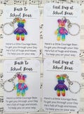 Little Bear Back To School / First Day at School Key Chain- Pocket Hug for Children Starting School Anxiety Teddy Zipper, Book Bag Charm