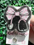Badge Reel Pink Checkered Bow ID Holder Retractable Nurse Healthcare Reel Clip Medical Worker Funny Personalized Cute Custom Nursing Gift