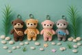 Handmade Crochet Otter Keychain with Fish Bag|Cute Amigurumi Otter Keyring, Animal Keychain Gift for Friends, Couples, Anniversary, Birthday