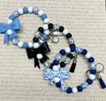 Large Bow Silicone Beaded Wristlet Keyring - XL Coquette Bow, Preppy, Floral + Matching Pen Option