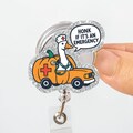 Funny Goose Nurse Badge Reel, Honk If It’s an Emergency, Pumpkin Car Glitter Retractable ID Holder, Cute Halloween Badge Reel