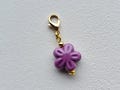 Large Purple Porcelain Flower Clip on Charm with Lobster Clasp, Stitchmarker, Zipper, Planner Charm