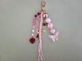 Pink and Gold Beaded Keychain with Charms, Handmade Bag Charm, Cute Purse Accessory, Butterfly, Heart